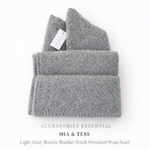 NWT C.C Mia & Tess Gray Boucle Blanket Stitch Oversized Wrap Scarf